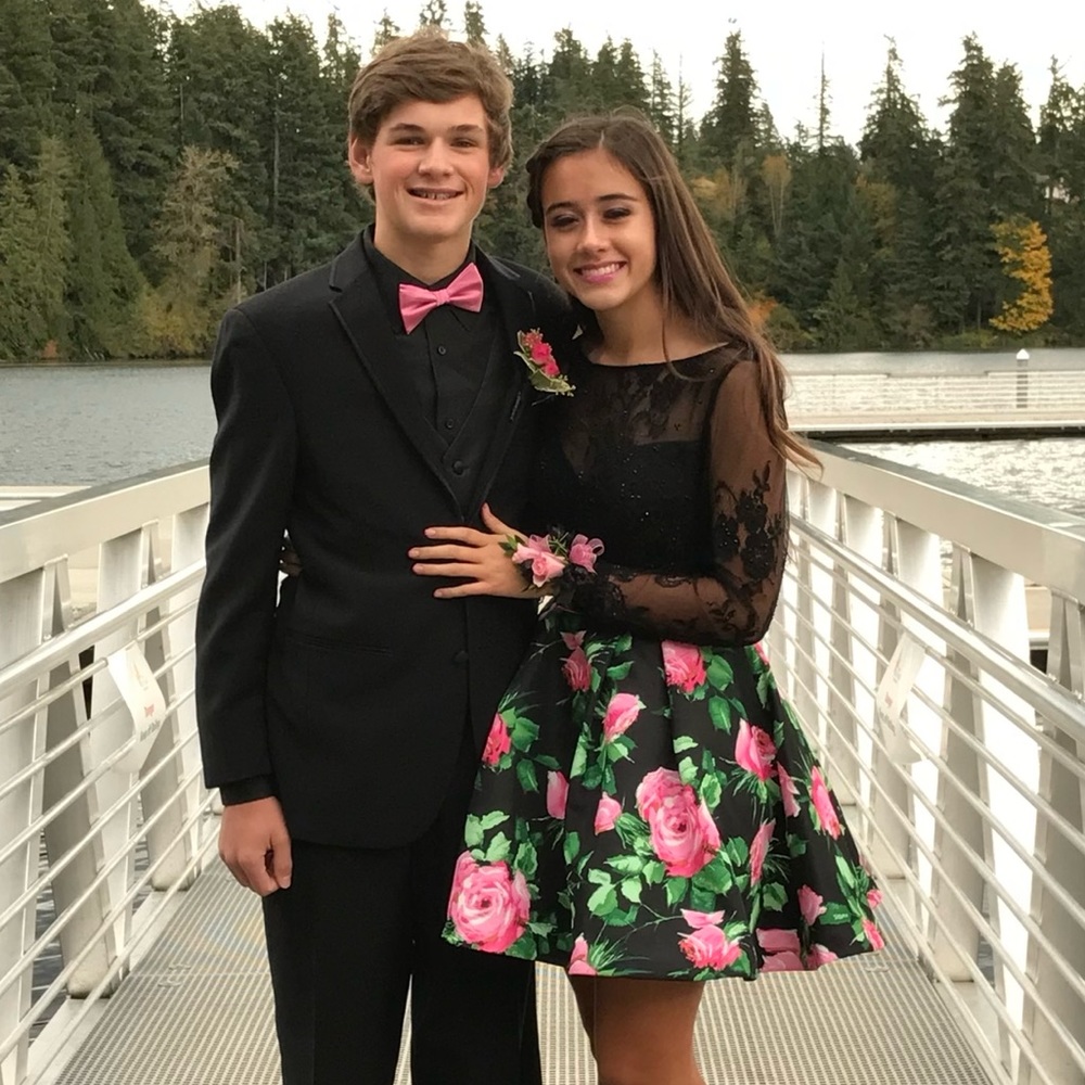 Sherri Hill Two Piece Floral Homecoming Dress (includes bow tie)